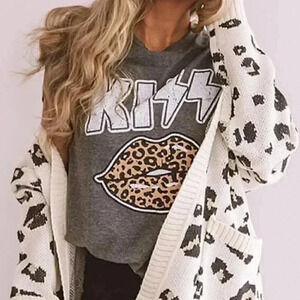 KISS Leopard Lips T-Shirt Tee Top Shirt